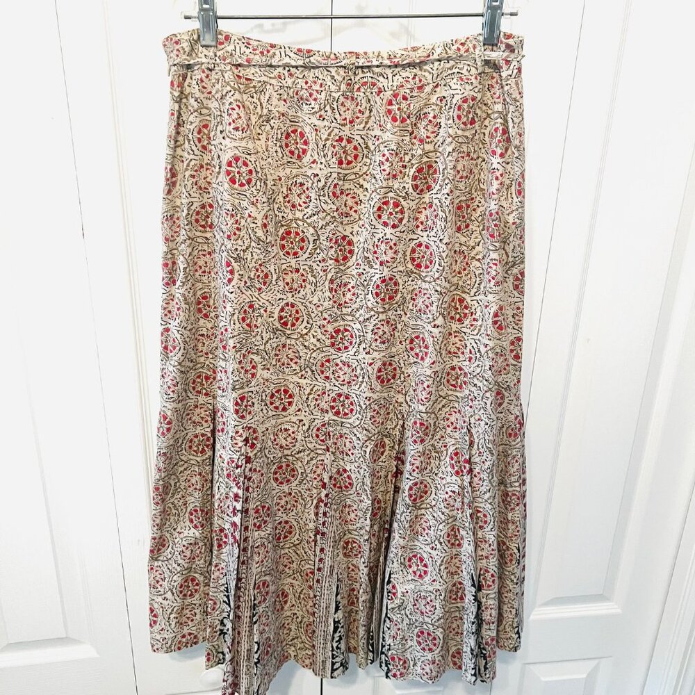 Charter Club-Women's Sz 10P 100% Cotton-Pleated Bottom-Flowy-Lined-Red/Tan/Bl - Picture 11 of 14